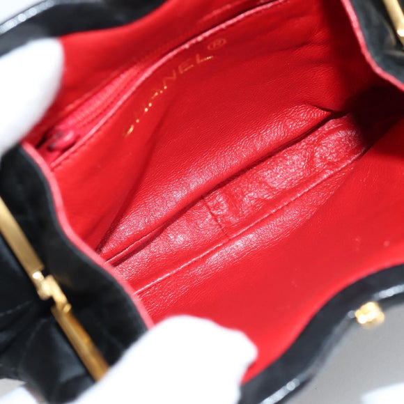 CHANEL Matelasse Waist Bag Satin Black Gold CC Auth 141135V