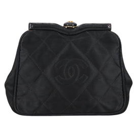 CHANEL Matelasse Waist Bag Satin Black Gold CC Auth 141135V - 0