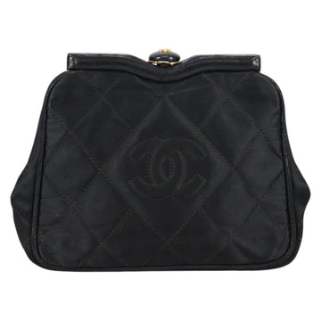 CHANEL Matelasse Waist Bag Satin Black Gold CC Auth 141135V - 0