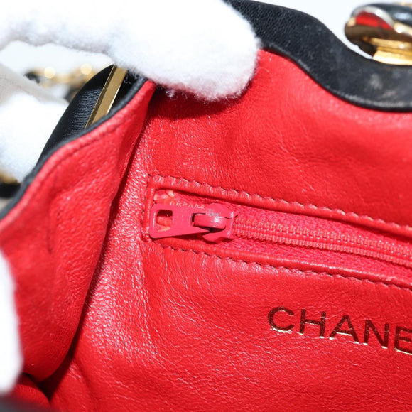 CHANEL Matelasse Waist Bag Satin Black Gold CC Auth 141135V