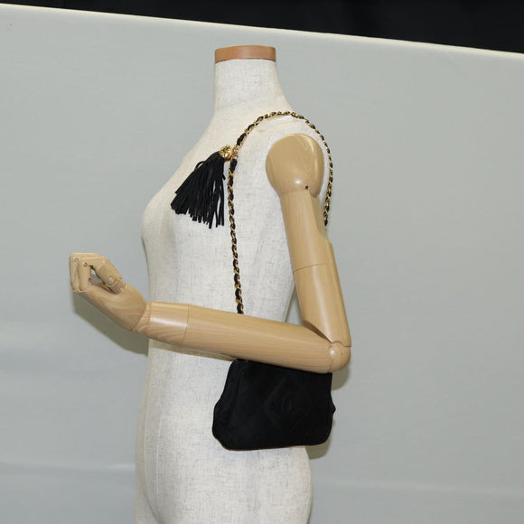 CHANEL Matelasse Waist Bag Satin Black Gold CC Auth 141135V