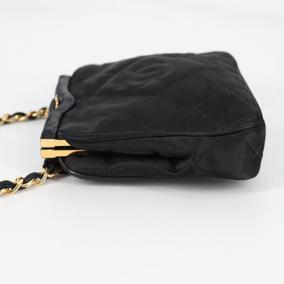 CHANEL Matelasse Waist Bag Satin Black Gold CC Auth 141135V