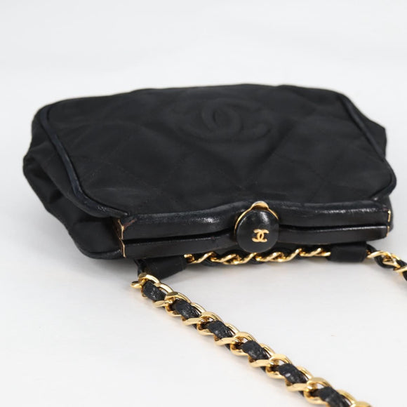 CHANEL Matelasse Waist Bag Satin Black Gold CC Auth 141135V