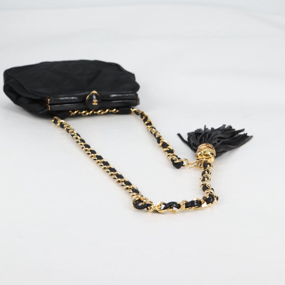 CHANEL Matelasse Waist Bag Satin Black Gold CC Auth 141135V