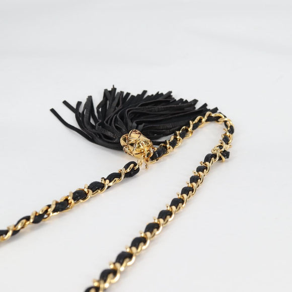 CHANEL Matelasse Waist Bag Satin Black Gold CC Auth 141135V