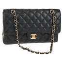 CHANEL Matelasse 25 Double Flap Chain Bag Caviar Skin Black Gold CC Auth 141138M-1
