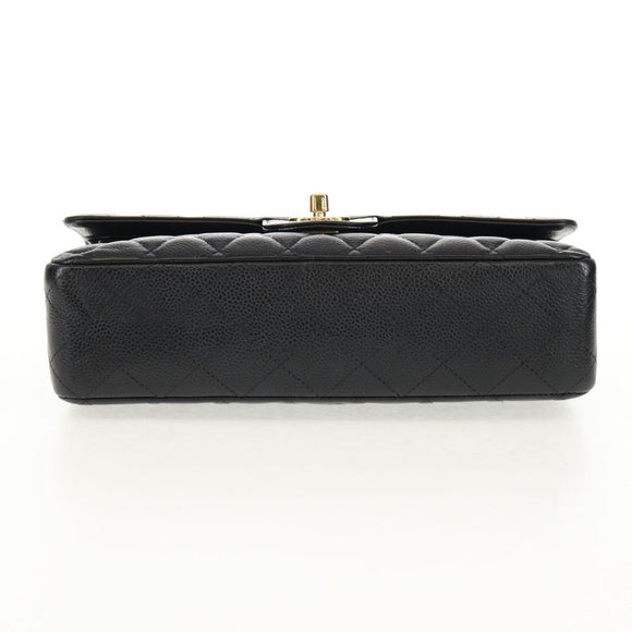 CHANEL Matelasse 25 Double Flap Chain Bag Caviar Skin Black Gold CC Auth 141138M