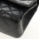 CHANEL Matelasse 25 Double Flap Chain Bag Caviar Skin Black Gold CC Auth 141138M-16