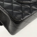 CHANEL Matelasse 25 Double Flap Chain Bag Caviar Skin Black Gold CC Auth 141138M-17