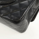 CHANEL Matelasse 25 Double Flap Chain Bag Caviar Skin Black Gold CC Auth 141138M-18