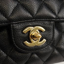 CHANEL Matelasse 25 Double Flap Chain Bag Caviar Skin Black Gold CC Auth 141138M-19