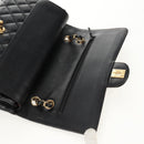 CHANEL Matelasse 25 Double Flap Chain Bag Caviar Skin Black Gold CC Auth 141138M-20