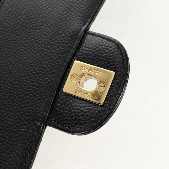 CHANEL Matelasse 25 Double Flap Chain Bag Caviar Skin Black Gold CC Auth 141138M