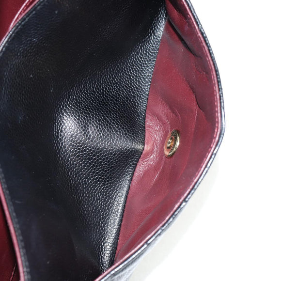 CHANEL Matelasse 25 Double Flap Chain Bag Caviar Skin Black Gold CC Auth 141138M