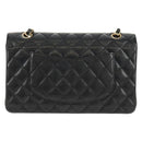 CHANEL Matelasse 25 Double Flap Chain Bag Caviar Skin Black Gold CC Auth 141138M-2
