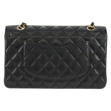 CHANEL Matelasse 25 Double Flap Chain Bag Caviar Skin Black Gold CC Auth 141138M - 0