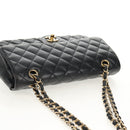 CHANEL Matelasse 25 Double Flap Chain Bag Caviar Skin Black Gold CC Auth 141138M-6