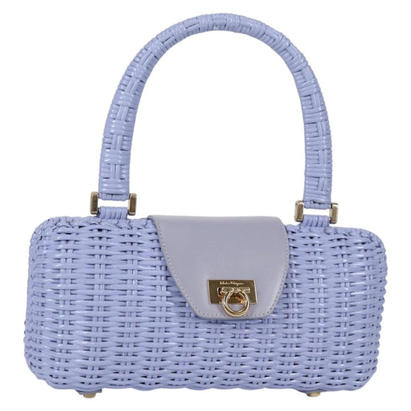 Salvatore Ferragamo Gancini Hand Bag Rattan Purple Gold Auth 141146V