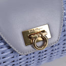 Salvatore Ferragamo Gancini Hand Bag Rattan Purple Gold Auth 141146V-14