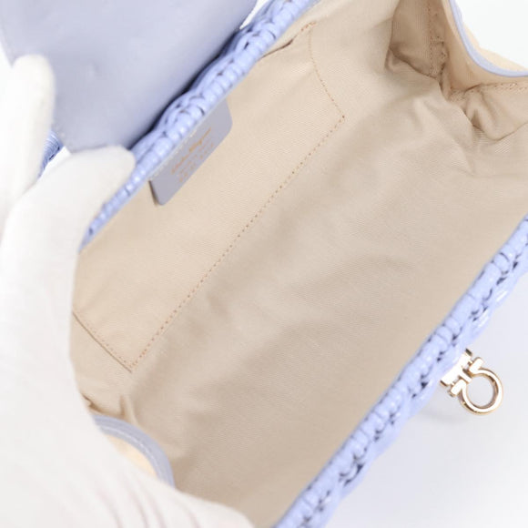 Salvatore Ferragamo Gancini Hand Bag Rattan Purple Gold Auth 141146V