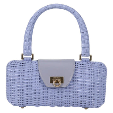 Salvatore Ferragamo Gancini Hand Bag Rattan Purple Gold Auth 141146V - 0
