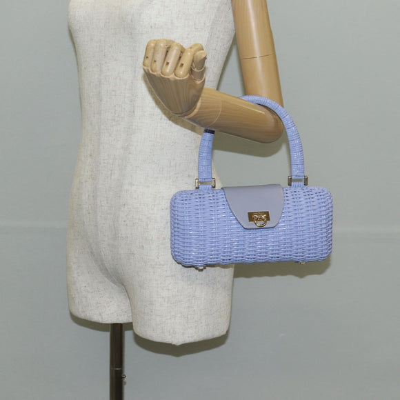 Salvatore Ferragamo Gancini Hand Bag Rattan Purple Gold Auth 141146V