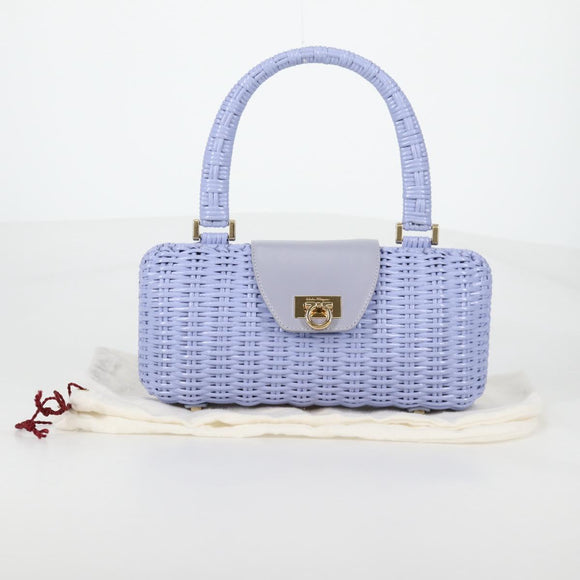 Salvatore Ferragamo Gancini Hand Bag Rattan Purple Gold Auth 141146SAV