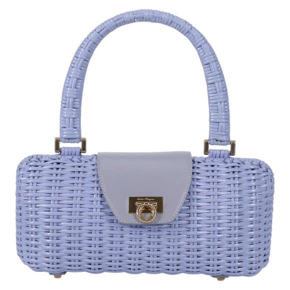 Salvatore Ferragamo Gancini Hand Bag Rattan Purple Gold Auth 141146SAV