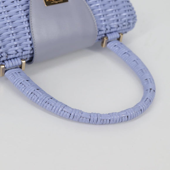 Salvatore Ferragamo Gancini Hand Bag Rattan Purple Gold Auth 141146SAV