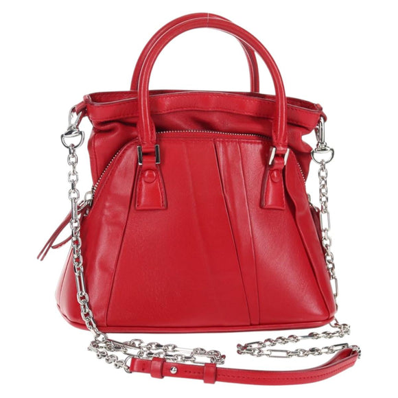 Maison Margiela 5AC Mini Hand Bag Leather 2way Red Silver Auth 141149M