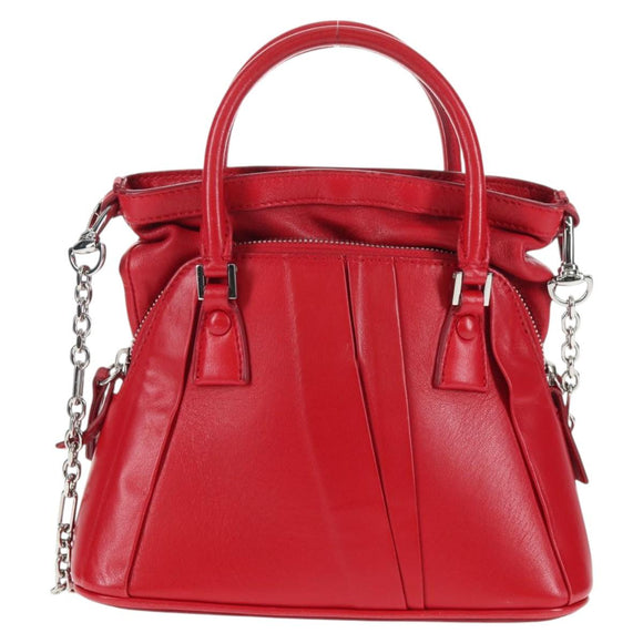 Maison Margiela 5AC Mini Hand Bag Leather 2way Red Silver Auth 141149M