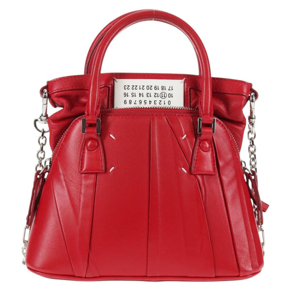 Maison Margiela 5AC Mini Hand Bag Leather 2way Red Silver Auth 141149M