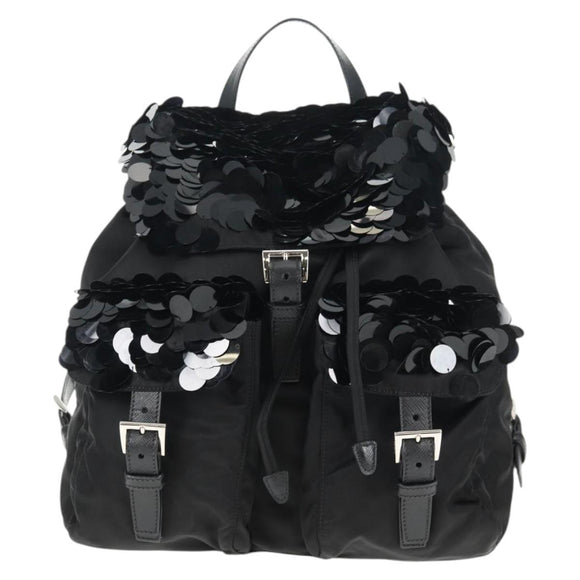 PRADA Sequin Backpack Nylon Black Silver Auth 141151M