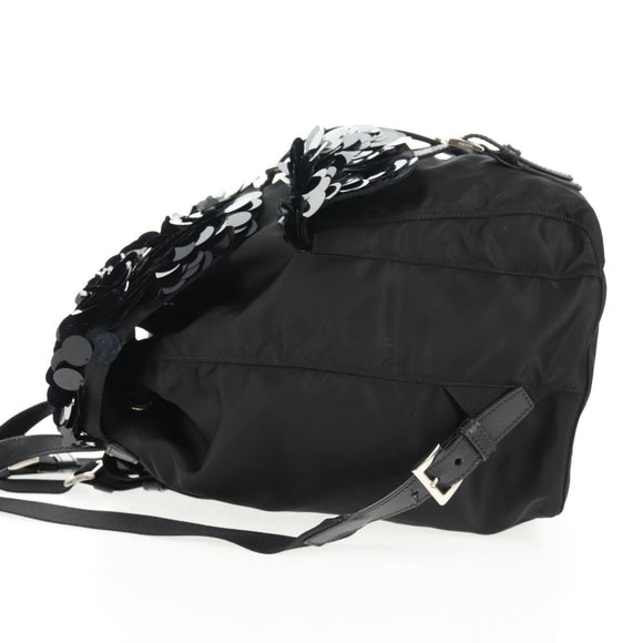 PRADA Sequin Backpack Nylon Black Silver Auth 141151M