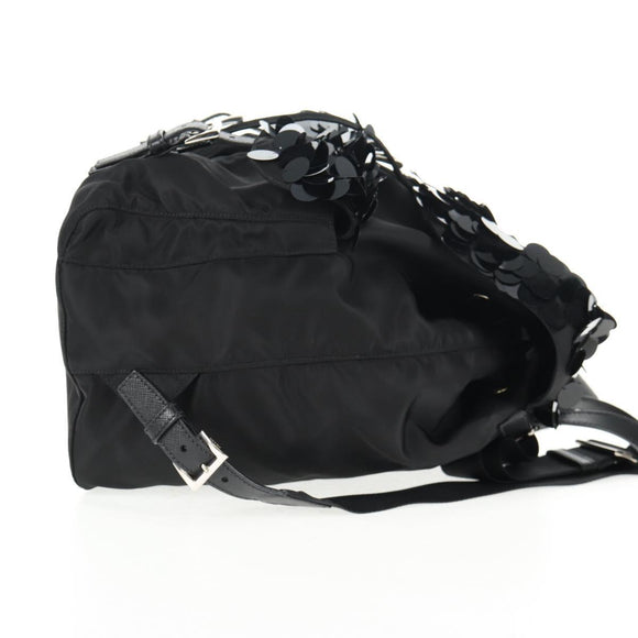 PRADA Sequin Backpack Nylon Black Silver Auth 141151M