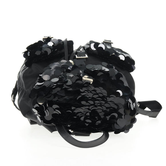 PRADA Sequin Backpack Nylon Black Silver Auth 141151M