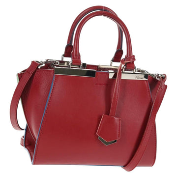 FENDI Petite To Jules Hand Bag Leather 2way Red Silver Auth 141155V