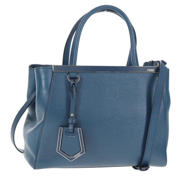 FENDI Petite To Jules Hand Bag Leather 2way Blue Silver Auth 141157