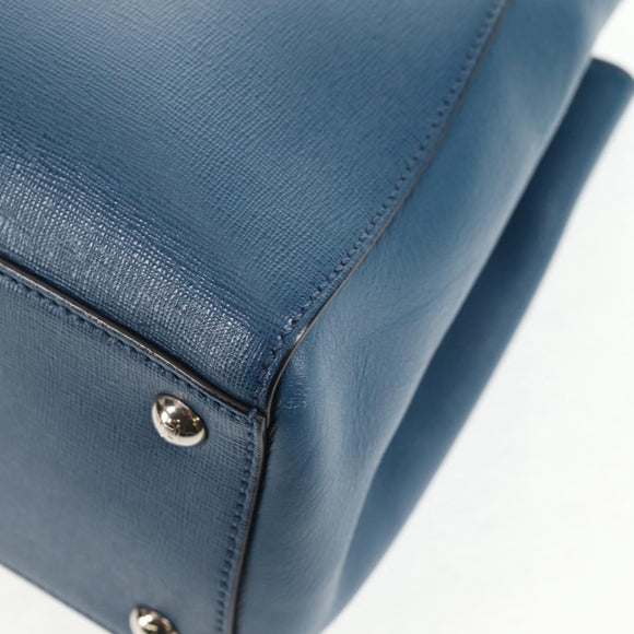 FENDI Petite To Jules Hand Bag Leather 2way Blue Silver Auth 141157