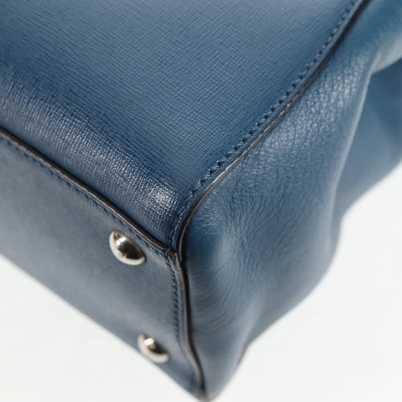FENDI Petite To Jules Hand Bag Leather 2way Blue Silver Auth 141157