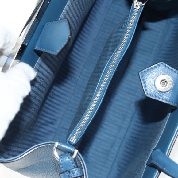 FENDI Petite To Jules Hand Bag Leather 2way Blue Silver Auth 141157