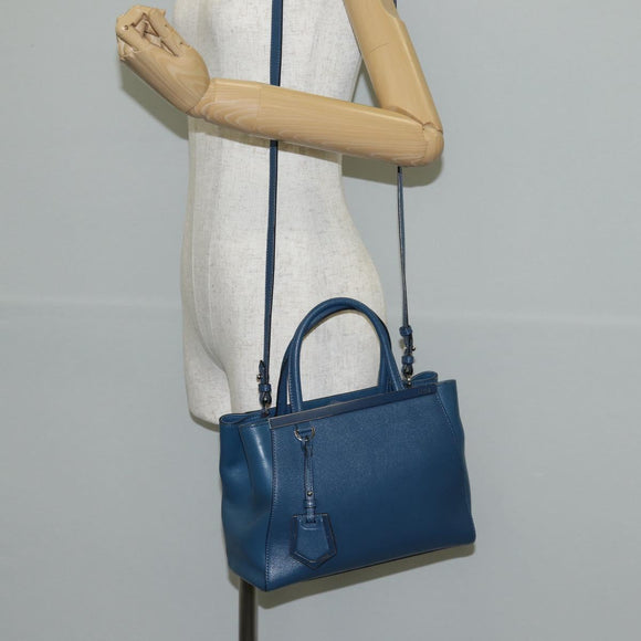 FENDI Petite To Jules Hand Bag Leather 2way Blue Silver Auth 141157