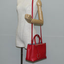 FENDI Petite To Jules Hand Bag Leather 2way Red Silver Auth 141158V-29