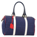 FENDI Zucchino Canvas Boston Bag Navy Gold Auth 141159V-1