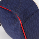 FENDI Zucchino Canvas Boston Bag Navy Gold Auth 141159V-9