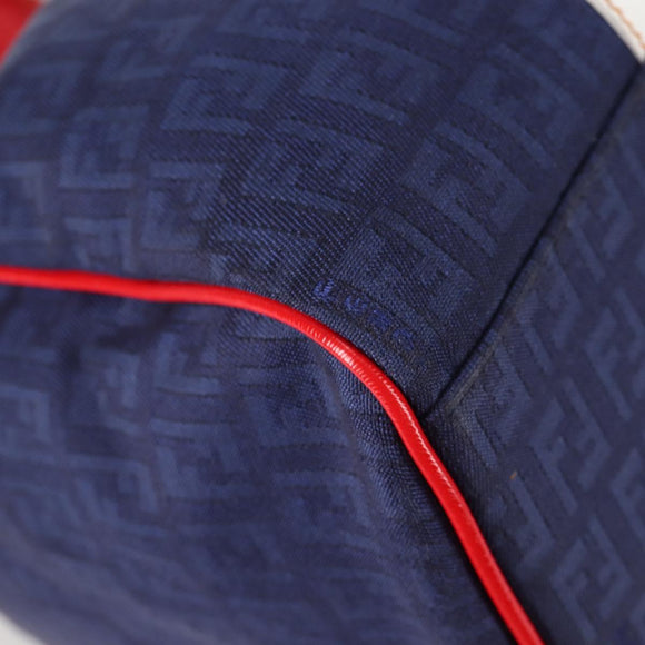 FENDI Zucchino Canvas Boston Bag Navy Gold Auth 141159V