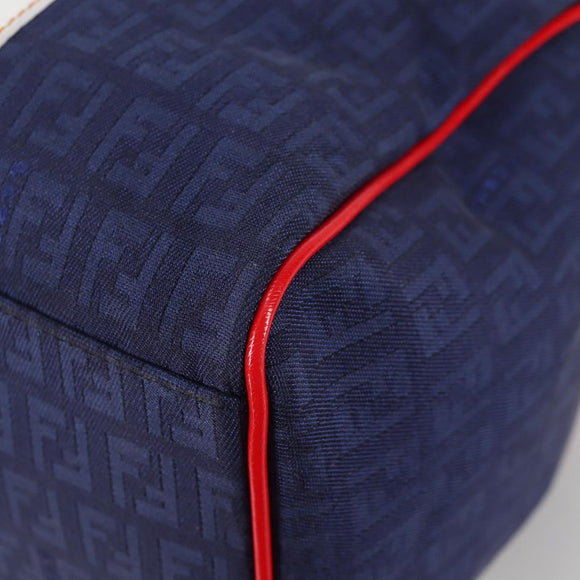 FENDI Zucchino Canvas Boston Bag Navy Gold Auth 141159V