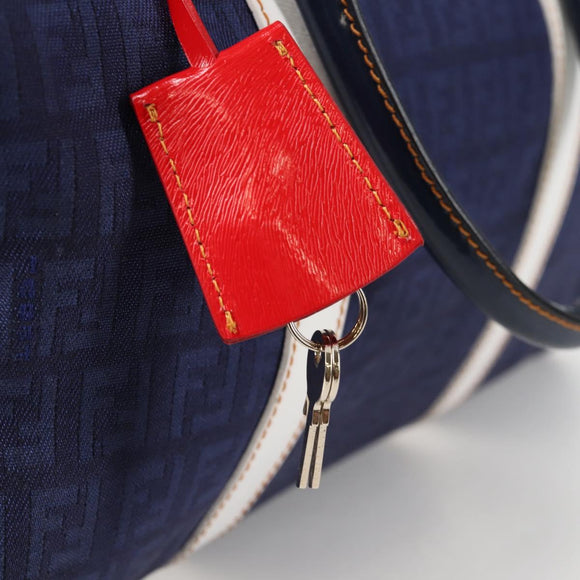 FENDI Zucchino Canvas Boston Bag Navy Gold Auth 141159V