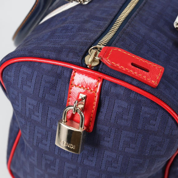 FENDI Zucchino Canvas Boston Bag Navy Gold Auth 141159V