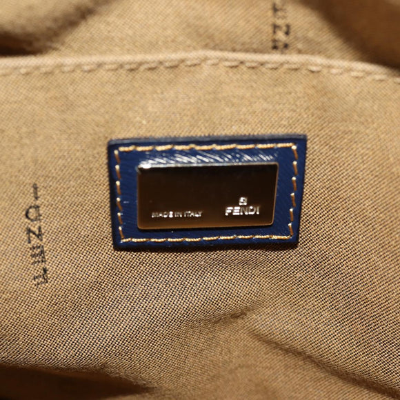 FENDI Zucchino Canvas Boston Bag Navy Gold Auth 141159V